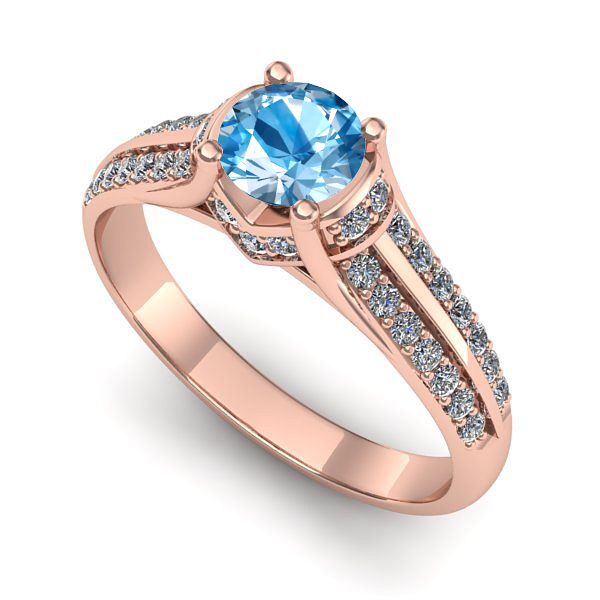 Inel din aur roz cu topaz blue