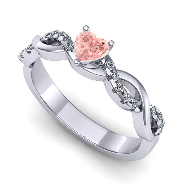 Inel din aur alb cu diamant de laborator roz