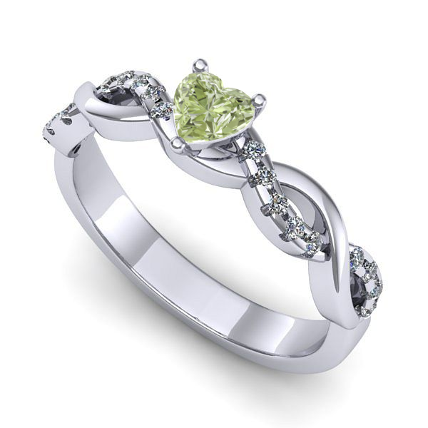 Inel de logodna din aur alb cu diamant de laborator verde