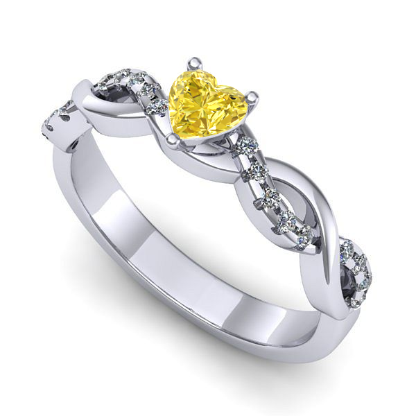 Inel de logodna din aur alb cu safir galben