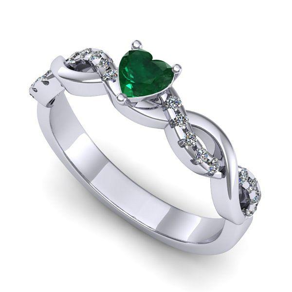 Inel logodna din aur alb cu smarald