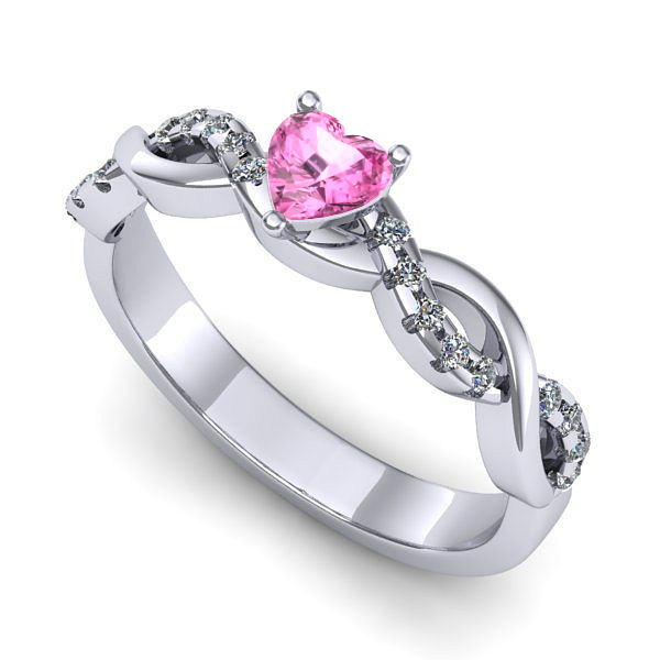 Inel de logodna din aur alb cu safir roz