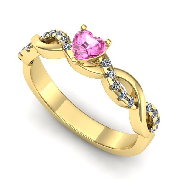 Inel logodna din aur galben cu safir roz