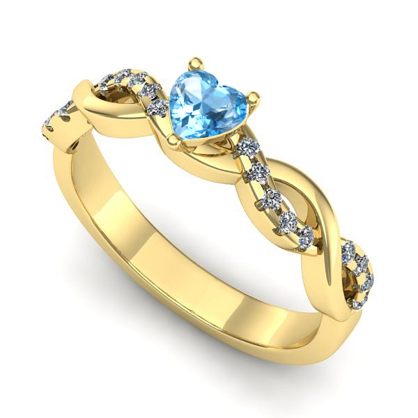 Inel logodna din aur galben cu topaz blue