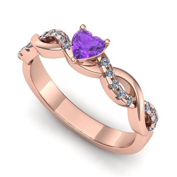 Inel logodna din aur roz cu ametist
