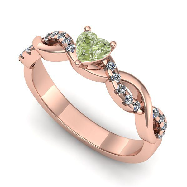 Inel logodna din aur roz cu diamant de laborator verde