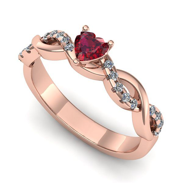 Inel de logodna din aur roz cu rubin