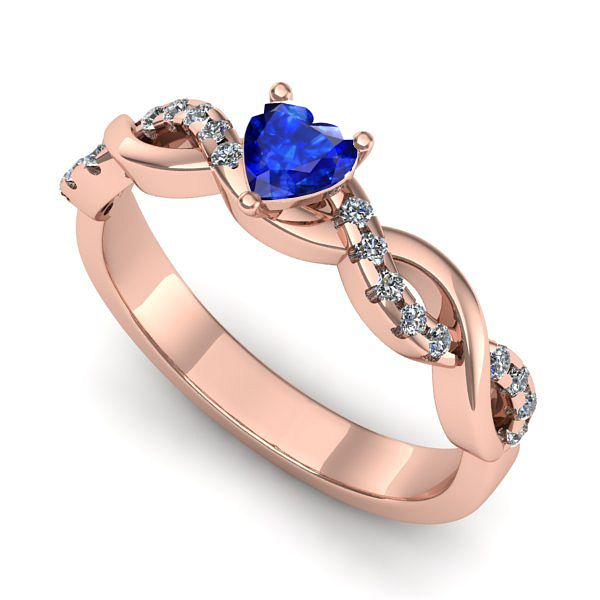 Inel logodna din aur roz cu safir