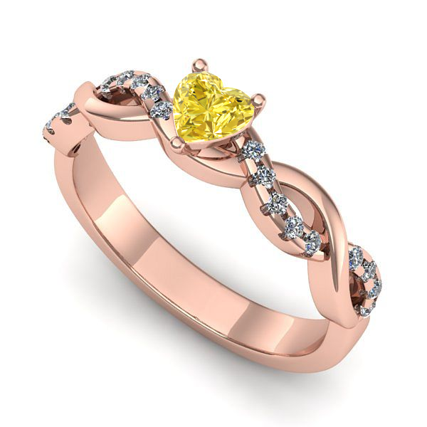 Inel logodna din aur roz cu safir galben