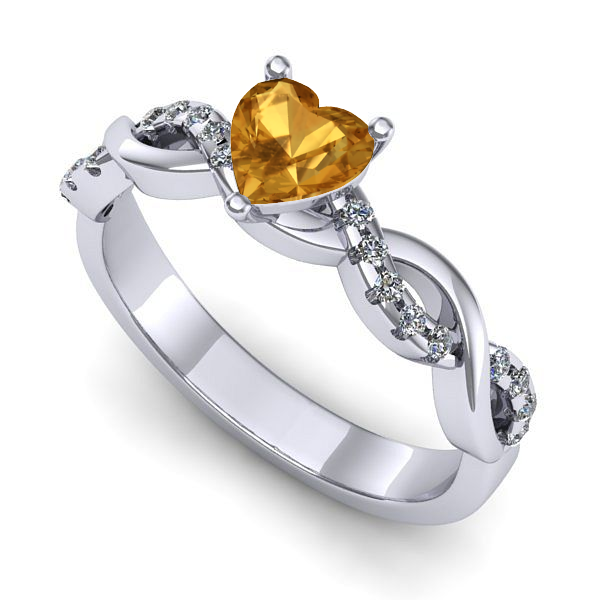 Inel logodna din aur alb cu citrin