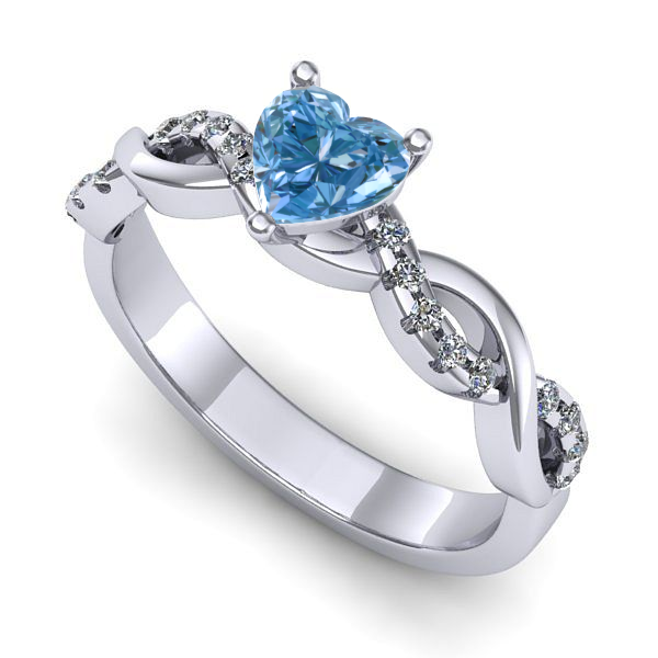 Inel din aur alb cu diamant de laborator albastru