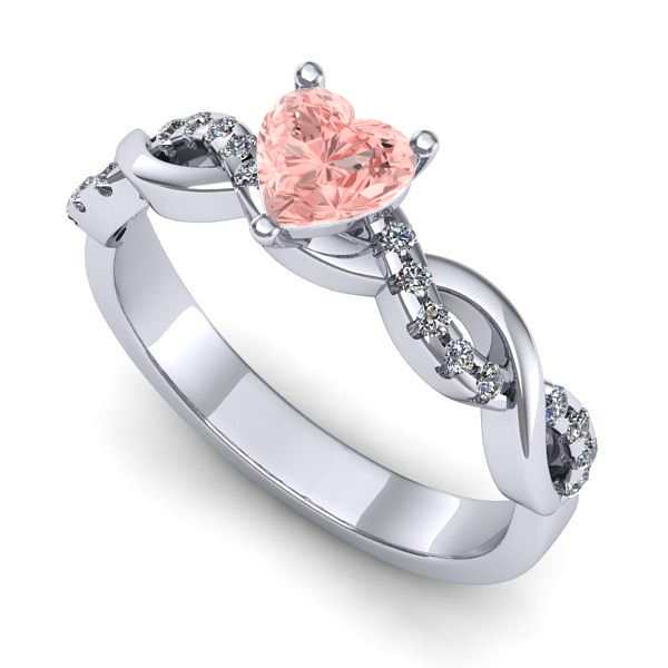 Inel logodna din aur alb cu diamant de laborator roz