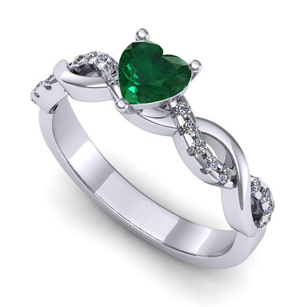 Inel logodna din aur alb cu smarald