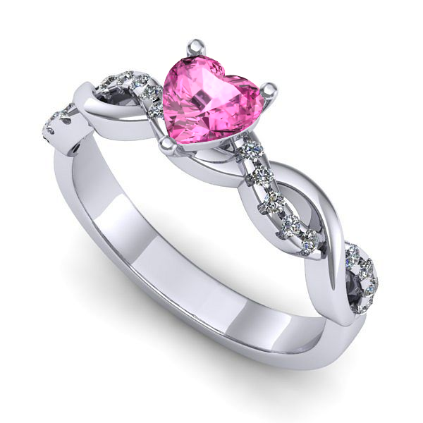 Inel logodna din aur alb cu safir roz