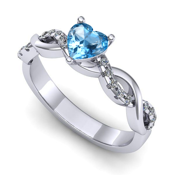 Inel de logodna din aur alb cu topaz blue