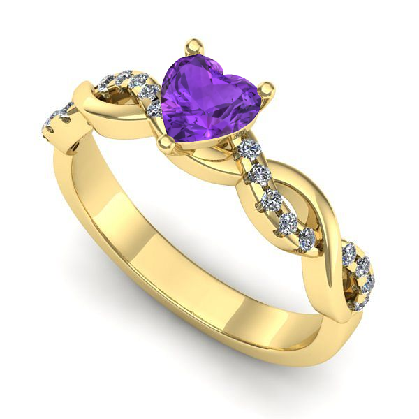 Inel logodna din aur galben cu ametist