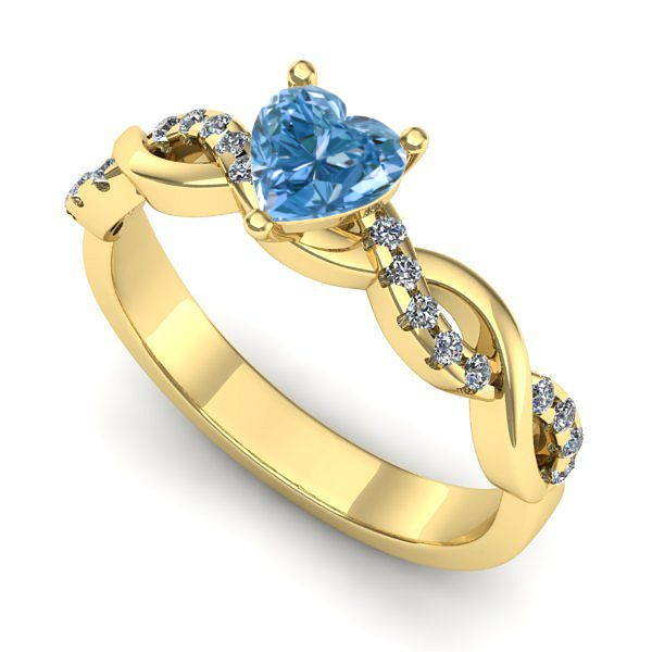 Inel din aur galben cu diamant de laborator albastru