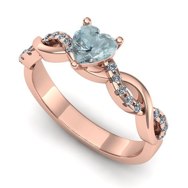 Inel din aur roz cu aquamarin