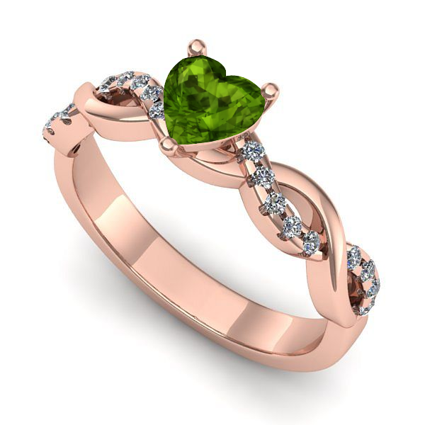 Inel logodna din aur roz cu peridot