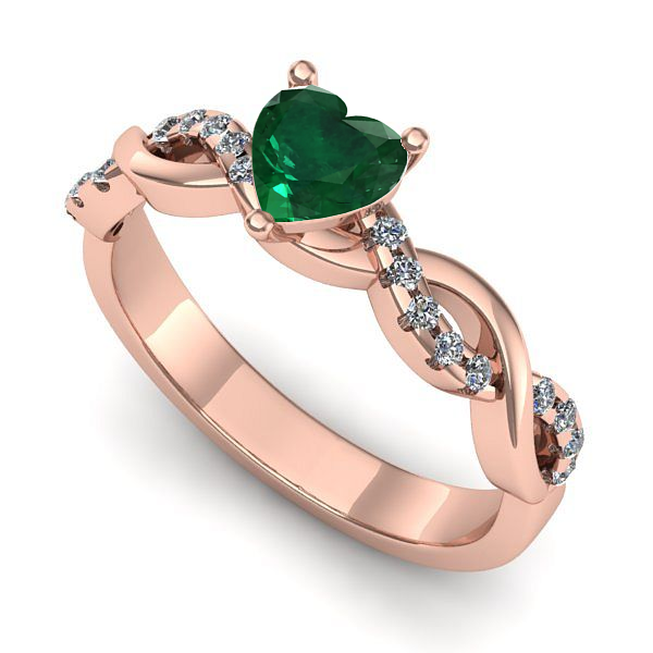 Inel de logodna din aur roz cu smarald