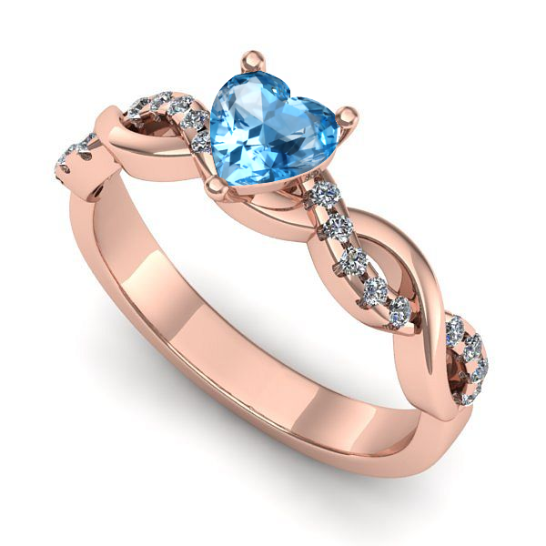 Inel de logodna din aur roz cu topaz blue