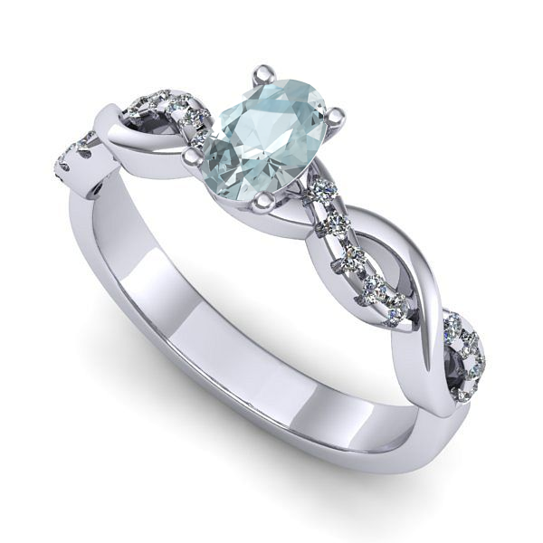 Inel logodna din aur alb cu aquamarin