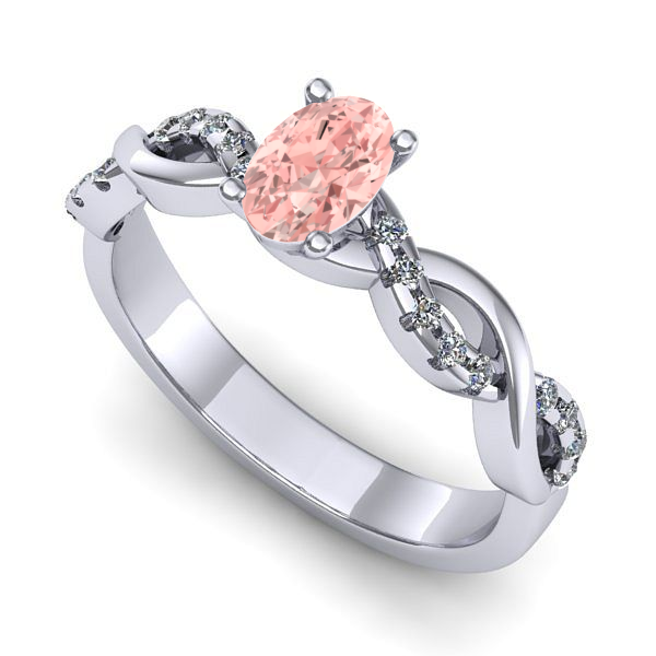 Inel logodna din aur alb cu diamant de laborator roz