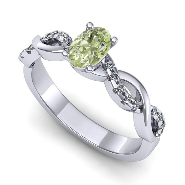 Inel de logodna din aur alb cu diamant de laborator verde