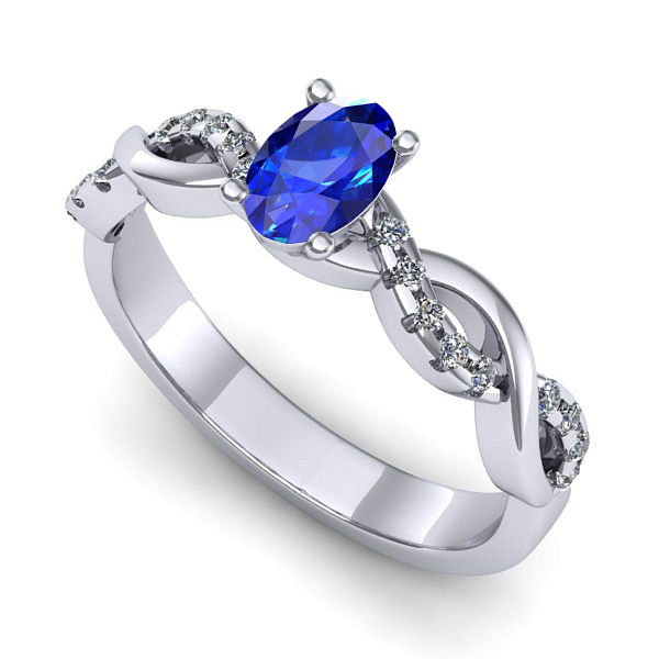 Inel logodna din aur alb cu safir