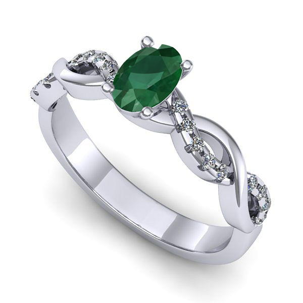 Inel logodna din aur alb cu smarald