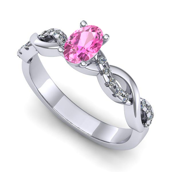 Inel logodna din aur alb cu safir roz