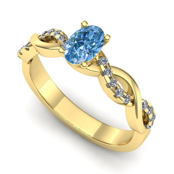 Inel logodna din aur galben cu diamant de laborator albastru