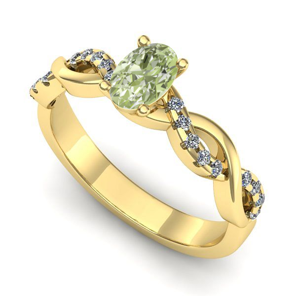 Inel din aur galben cu diamant de laborator verde