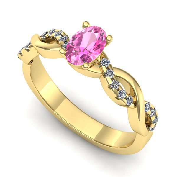 Inel logodna din aur galben cu safir roz