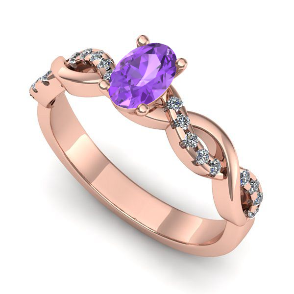Inel logodna din aur roz cu ametist