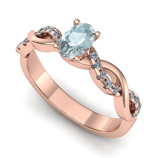Inel logodna din aur roz cu aquamarin