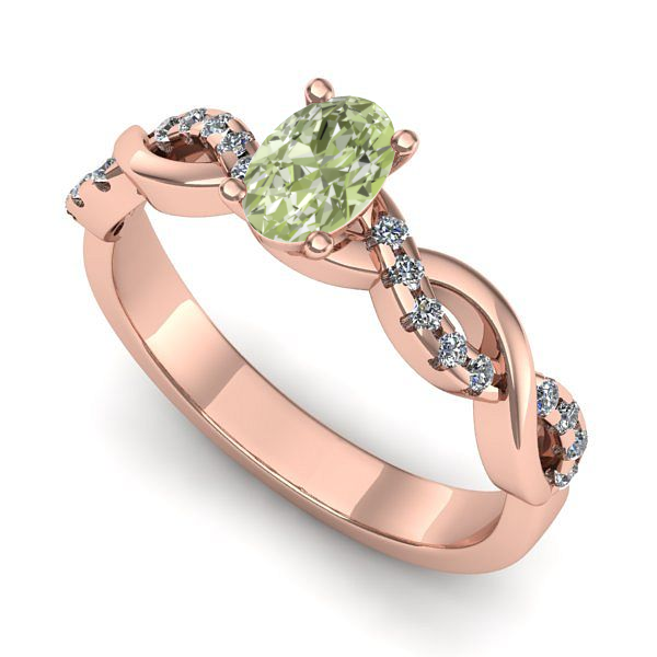 Inel din aur roz cu diamant de laborator verde