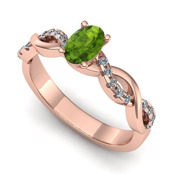 Inel logodna din aur roz cu peridot