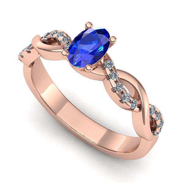 Inel logodna din aur roz cu safir