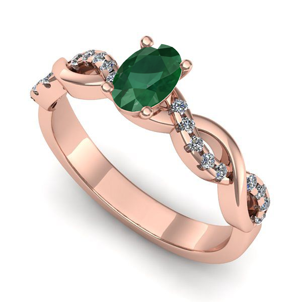 Inel logodna din aur roz cu smarald