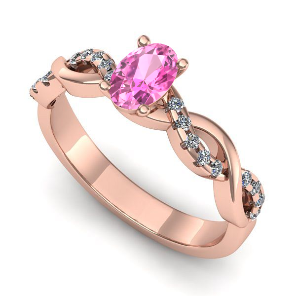 Inel de logodna din aur roz cu safir roz