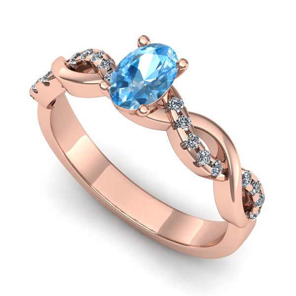 Inel de logodna din aur roz cu topaz blue