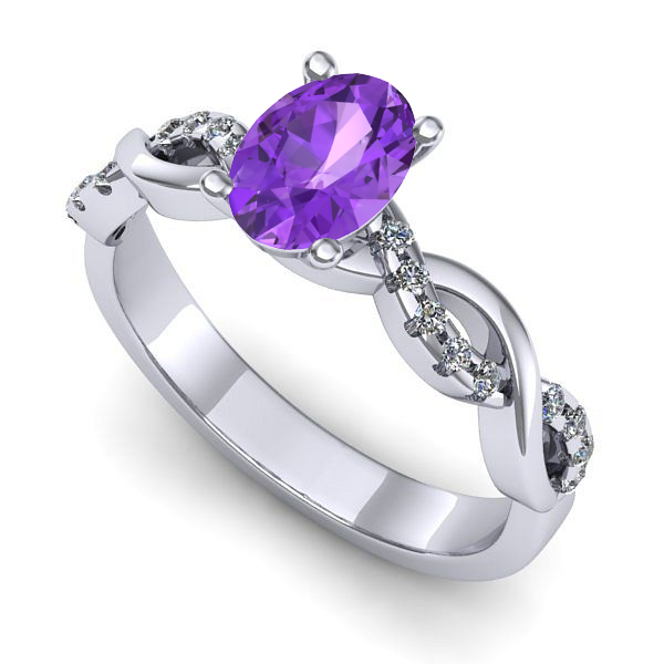 Inel logodna din aur alb cu ametist