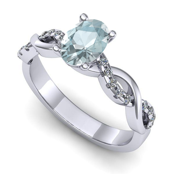 Inel logodna din aur alb cu aquamarin