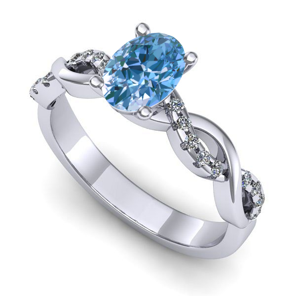 Inel din aur alb cu diamant de laborator albastru