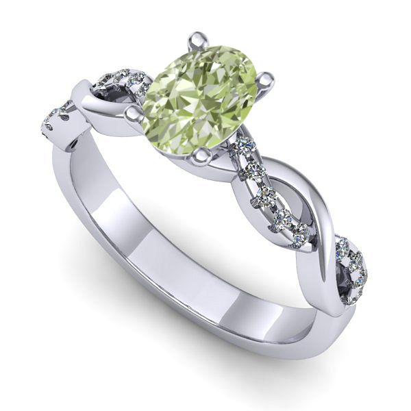 Inel din aur alb cu diamant de laborator verde