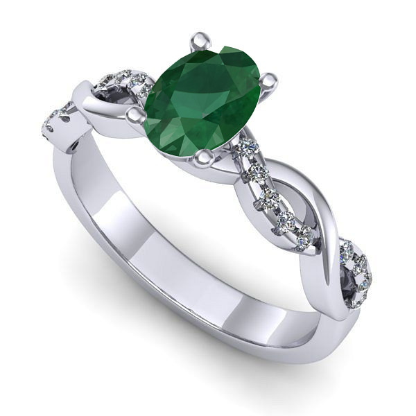 Inel logodna din aur alb cu smarald
