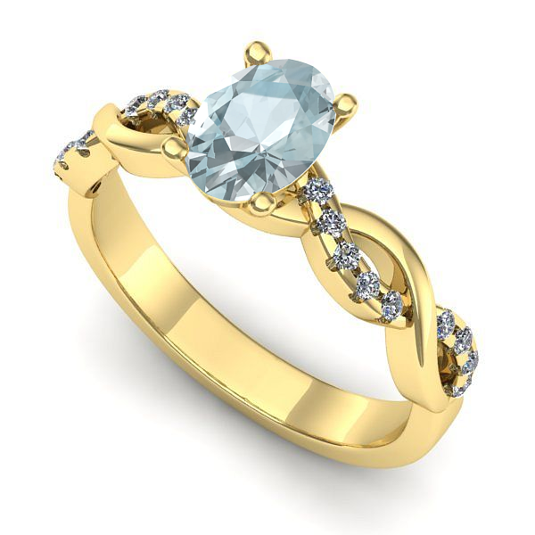 Inel de logodna din aur galben cu aquamarin