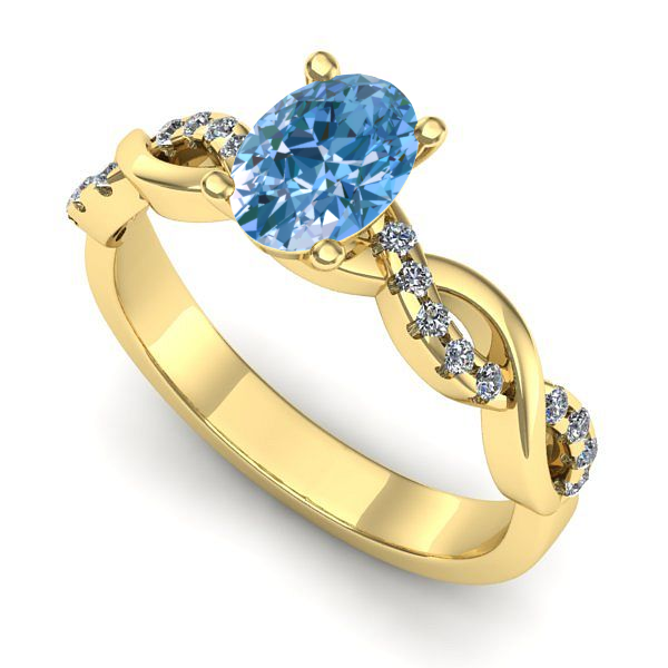 Inel din aur galben cu diamant de laborator albastru