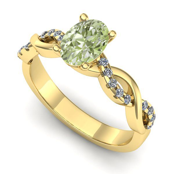 Inel logodna din aur galben cu diamant de laborator verde